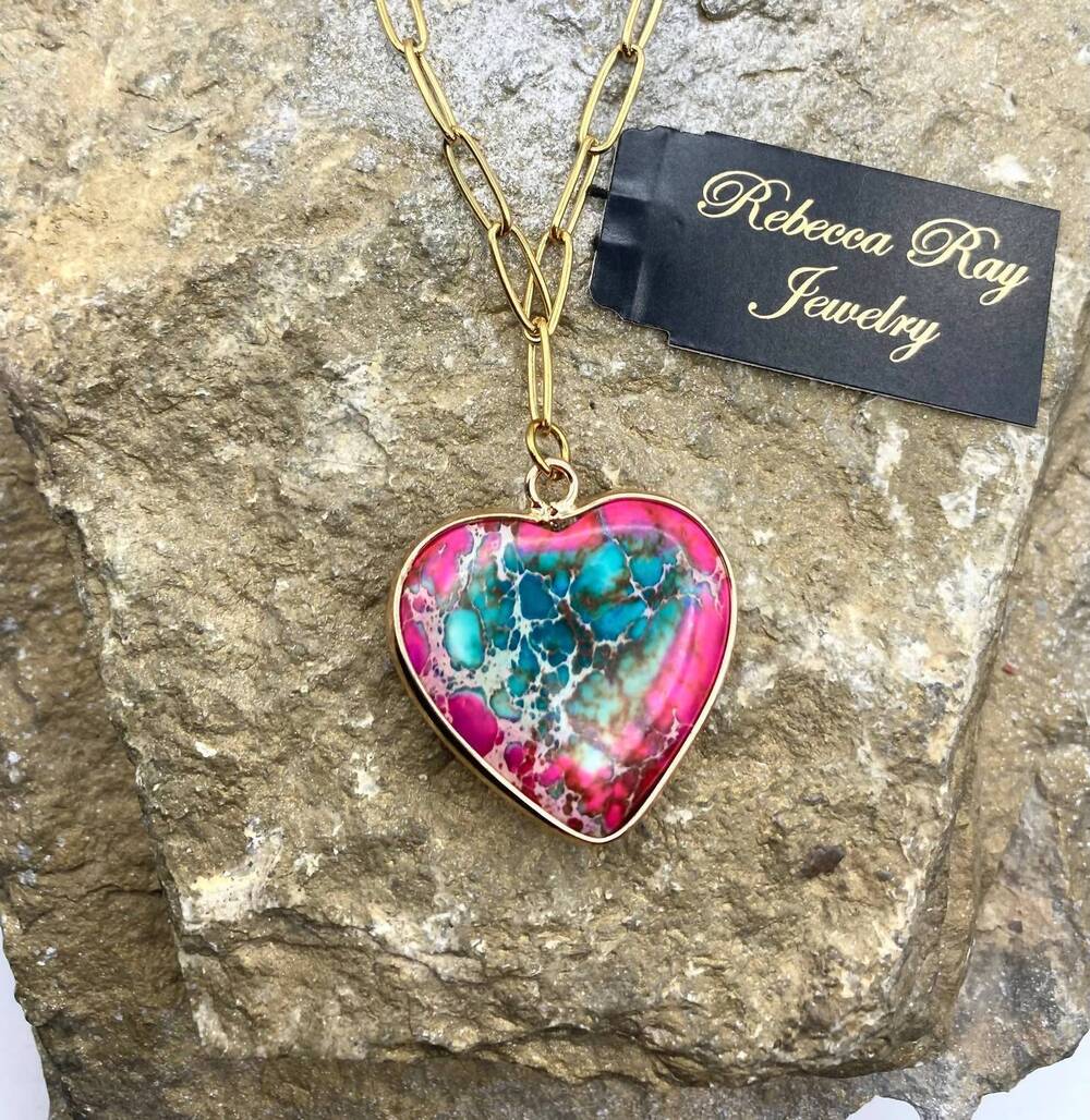 NEW REBECCA RAY JEWELRY women's pendant heart charm necklace in multicolor gold